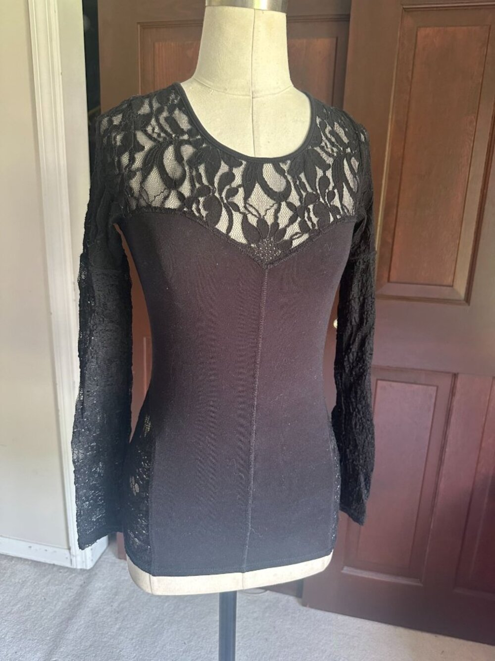 free people black lace top and sleeves with cut out back XS